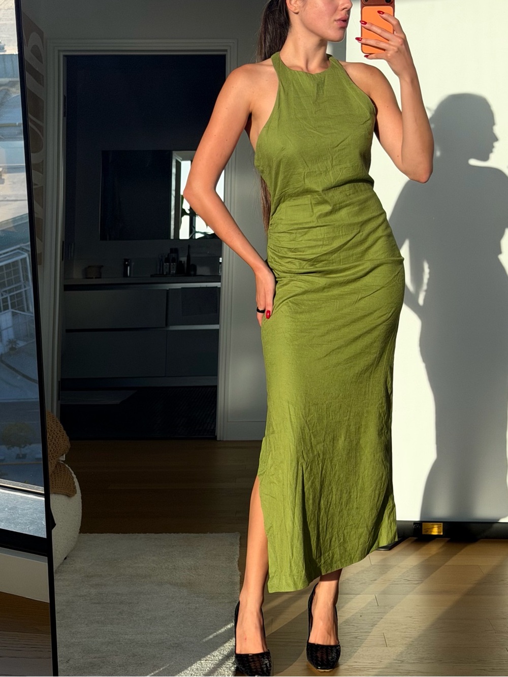 Zara Olive Halter Maxi Dress